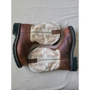 Justin WK4660 Stampede Brown Tan Leather Western Work Boots Men’s Size 7D